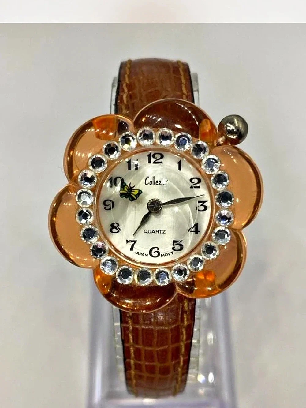 *** Collezio ^^^ Iced Flower Crystal Bezel Watch *** Rotating 🦋 Butterfly ^^^